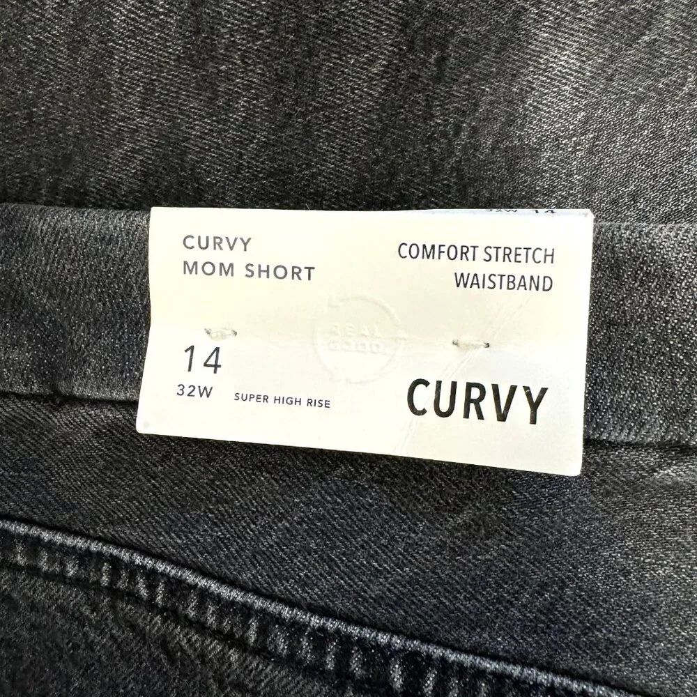 NWT American Eagle Curvy Mom Short Size 14 / 32W Black Denim Cuffed Stretch - Picture 7 of 11